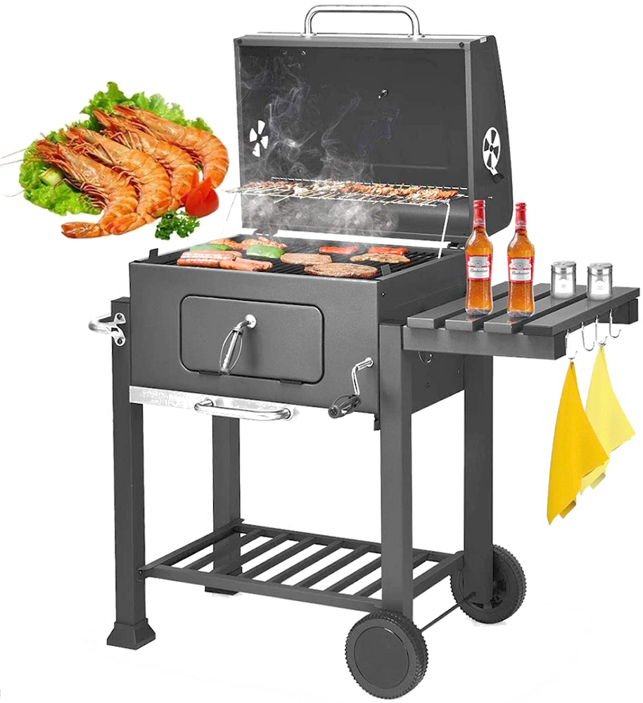 SEGMART BBQ Grill Charcoal with Smoker, 22.8" L x 17" H Outdoor Charcoal Grill with 2 Wheels, Portable BBQ Grill with Side Burner and Griddle, Small Grill Outdoor Cooking for Patio Backyard, Grey, H61 - image 3 of 13