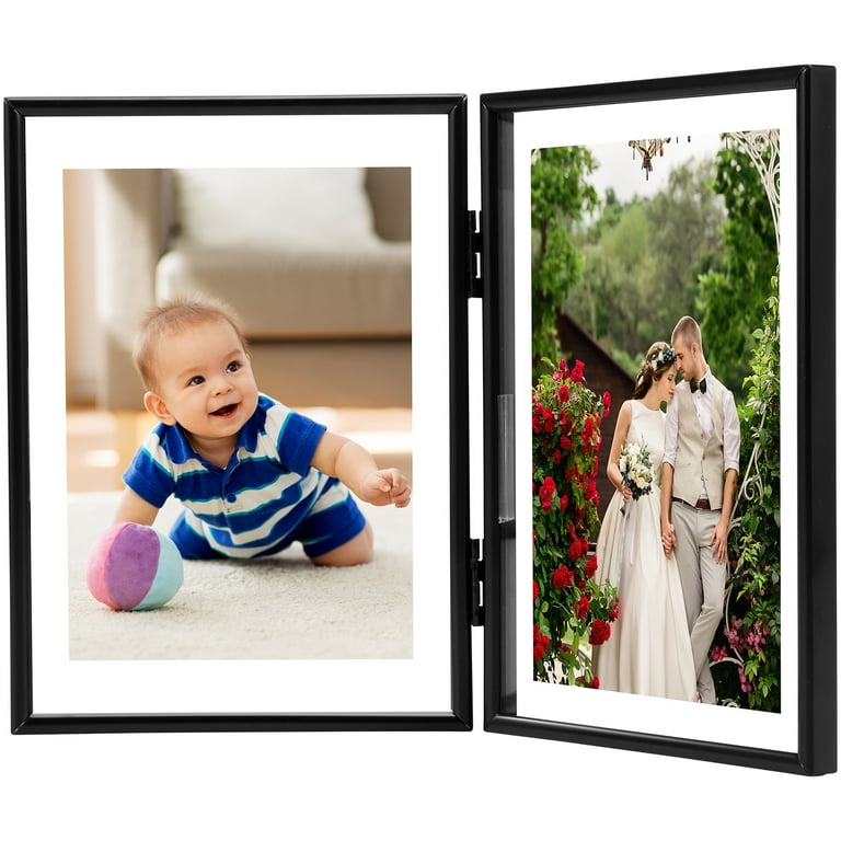 Jokapy 5x7 Double Picture Frame Metal Hinged Folding Tabletop