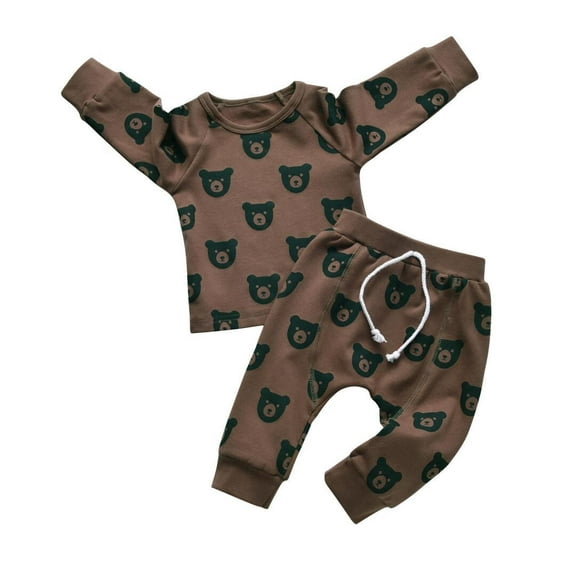 Toddler Baby Boy Clothes Bear Style Long Sleeve Cotton Tops and Long Pants Set Fall Sweatsuits Outfits Brown 0-3 Months