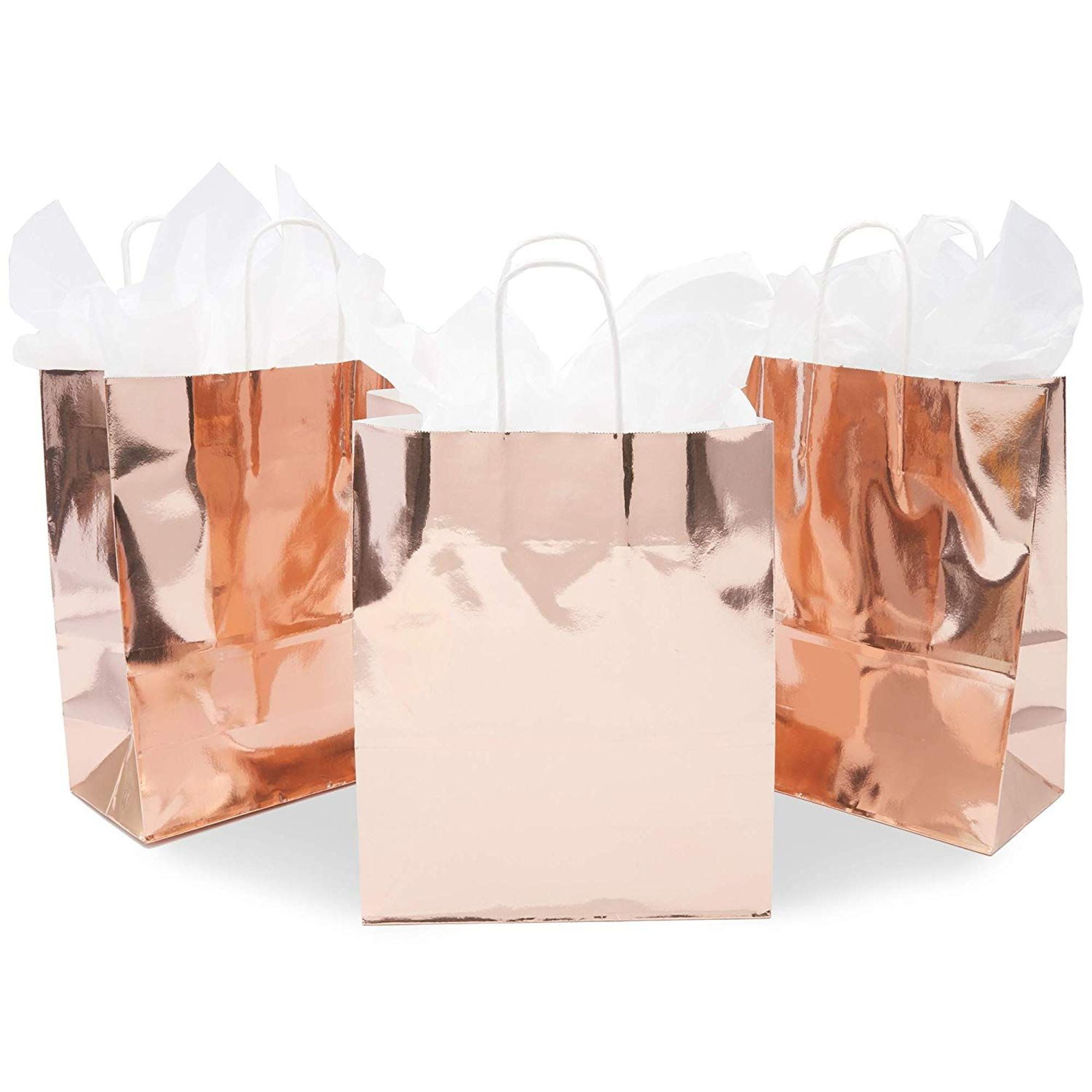 15 Packs Rose Gold Metallic Party Favor Gift Bags with