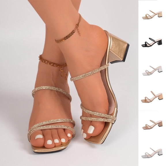 Miluxas Women's Strappy Block Heel Sandals, Lightweight Sparkly Slide Sandals, Low Heel Open Toe Mules for Beach, Vacations & Summer Outfits White 9.5(43)