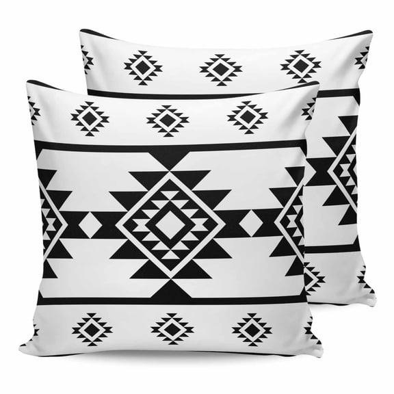 Outdoor Waterproof Throw Pillow Covers Set of 2 Black White Aztec Decorative Pillowcases Square Outdoor Pillows Cushion Case 18x18 Inch Western Tribal Pattern Patio Pillows for Couch Sofa Bed Garden