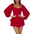 thumbnail image 1 of LYANER Women's Jumpsuit Lantern Long Sleeve Ruffle Layer Tie Mini Short Romper, 1 of 6