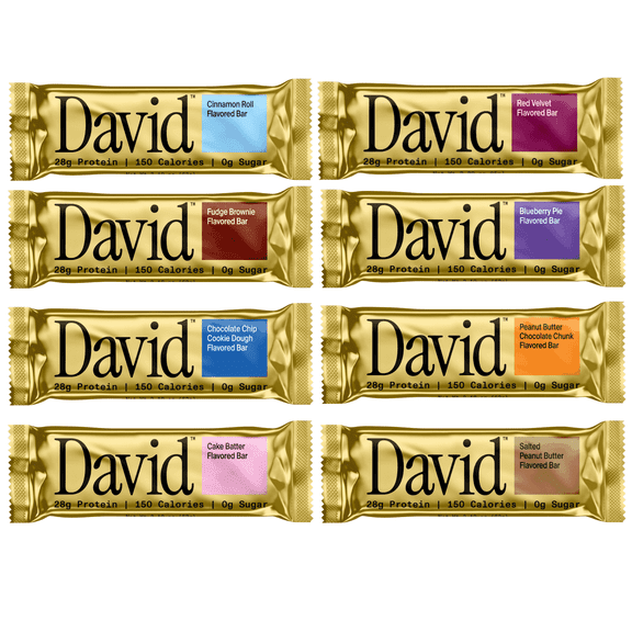 David High-Protein Bar – All 8 Flavor Variety Pack – 28g Protein, 150 Calories, 0g Sugar (8 Pack)