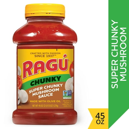 Ragu Chunky Super Chunky Mushroom Pasta Sauce with Hearty Mushrooms, Diced Tomatoes, and Italian Herbs and Spices, 45 OZ