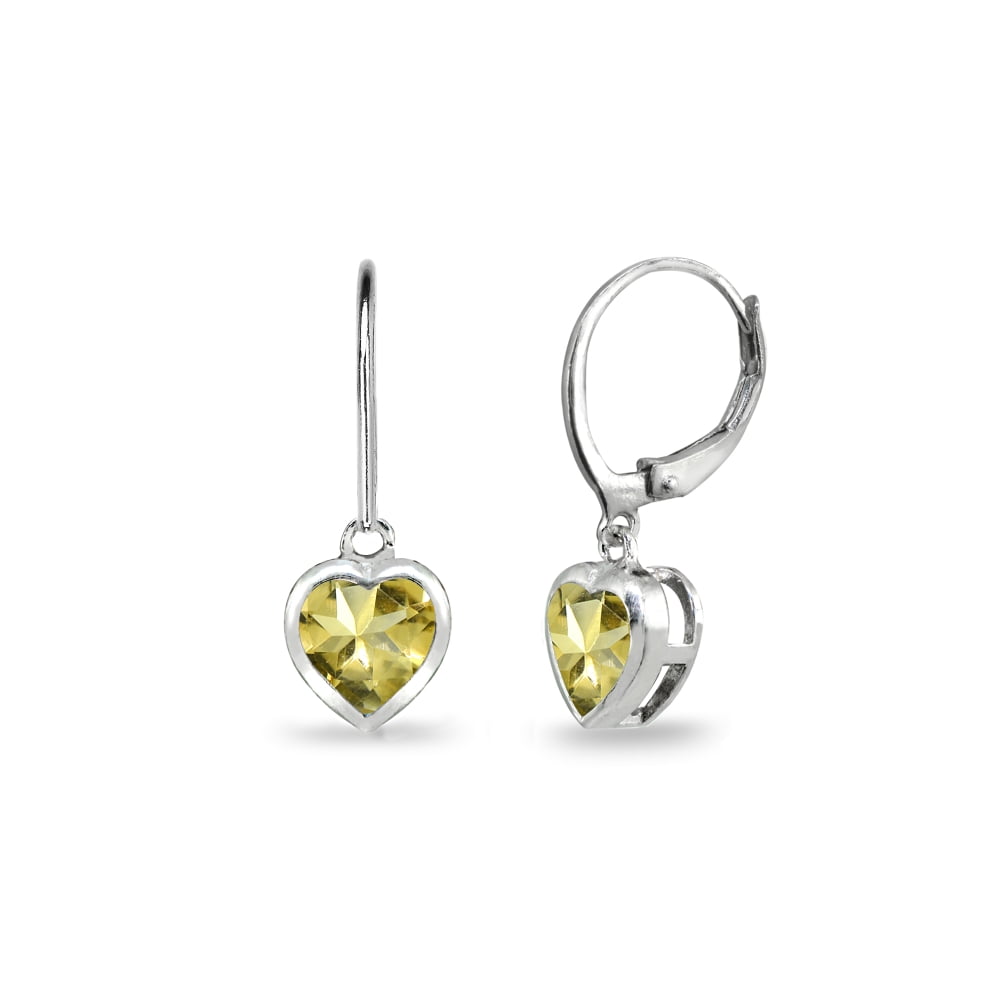 2Ct Created Diamond Pave Set 14K Yellow Gold Heart Dangle Leverback Earrings
