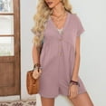thumbnail image 6 of aidice Summer Rompers for Women Low V Neck Short Sleeve Button up Ruched Loose Casual Shorts Jumpsuits, 6 of 8
