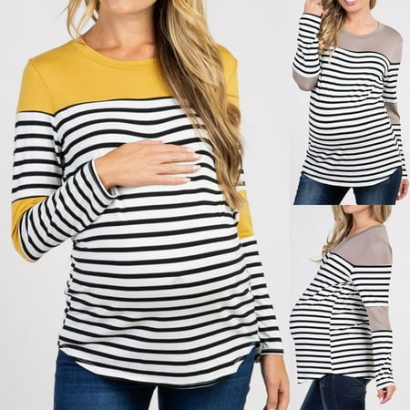

Tejiojio Maternity/Labor/Nursing Clothing Clearance Maternity O-Neck Stripe Long Sleeve Breast-Feeding Pregnant Woman Nursing Blouse