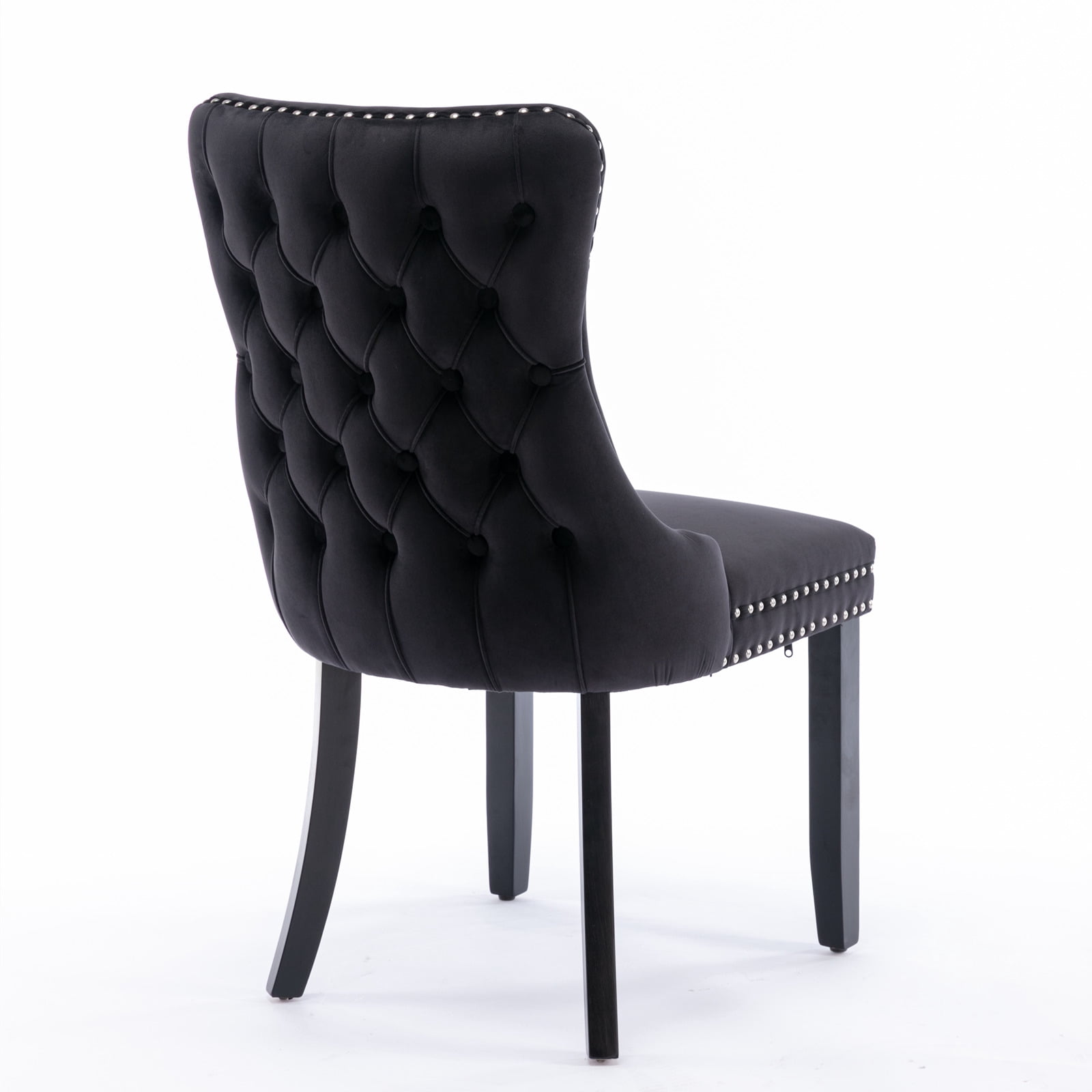Wing-Back Button Tufted Dining Chairs, High-end Velvet Upholstered Dining Chairs with Nailhead Back and Solid Wood Legs, Solid Wood Dining Chairs for Kitchen Bedroom Dining Room (Black,Set of 8)