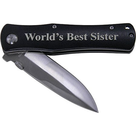 World's Best Sister Folding Pocket Knife - Great Gift for Birthday, or Christmas Gift for Sister, Sisters (Black Handle) (Black