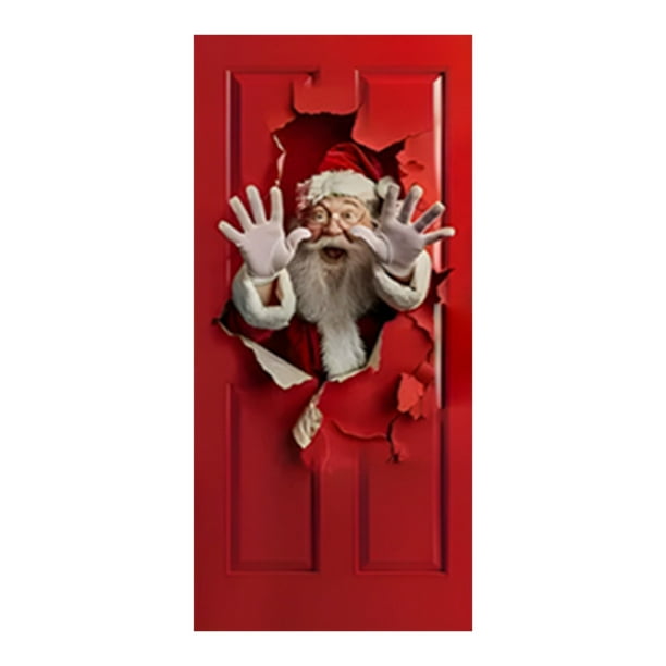 Cortina colgante de Papá Noel para la puerta, para la ventana del dormitorio festivo del hogar y fiestas de temporada