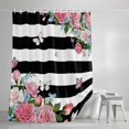 thumbnail image 4 of Pink Flowers Small Stall Shower Curtain, Waterproof Shower Curtains for Bathroom, Spring Floral Butterflies Black White Striped Farmhouse Fabric Bath Curtain for Bathtub with Hooks 36x78 Inches, 4 of 9
