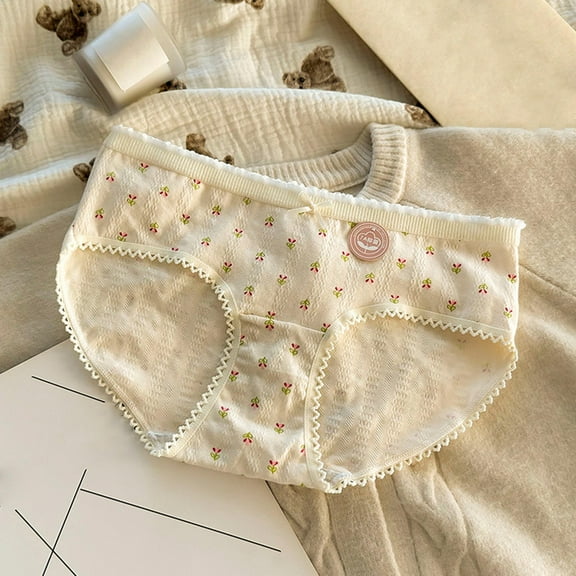 Sunvit-Panties Juniors Green Cotton Mid-Rise Briefs - Floral Print, Scalloped Lace Trim, Cute Waistband Badge - Everyday At-Home Wear, Size M