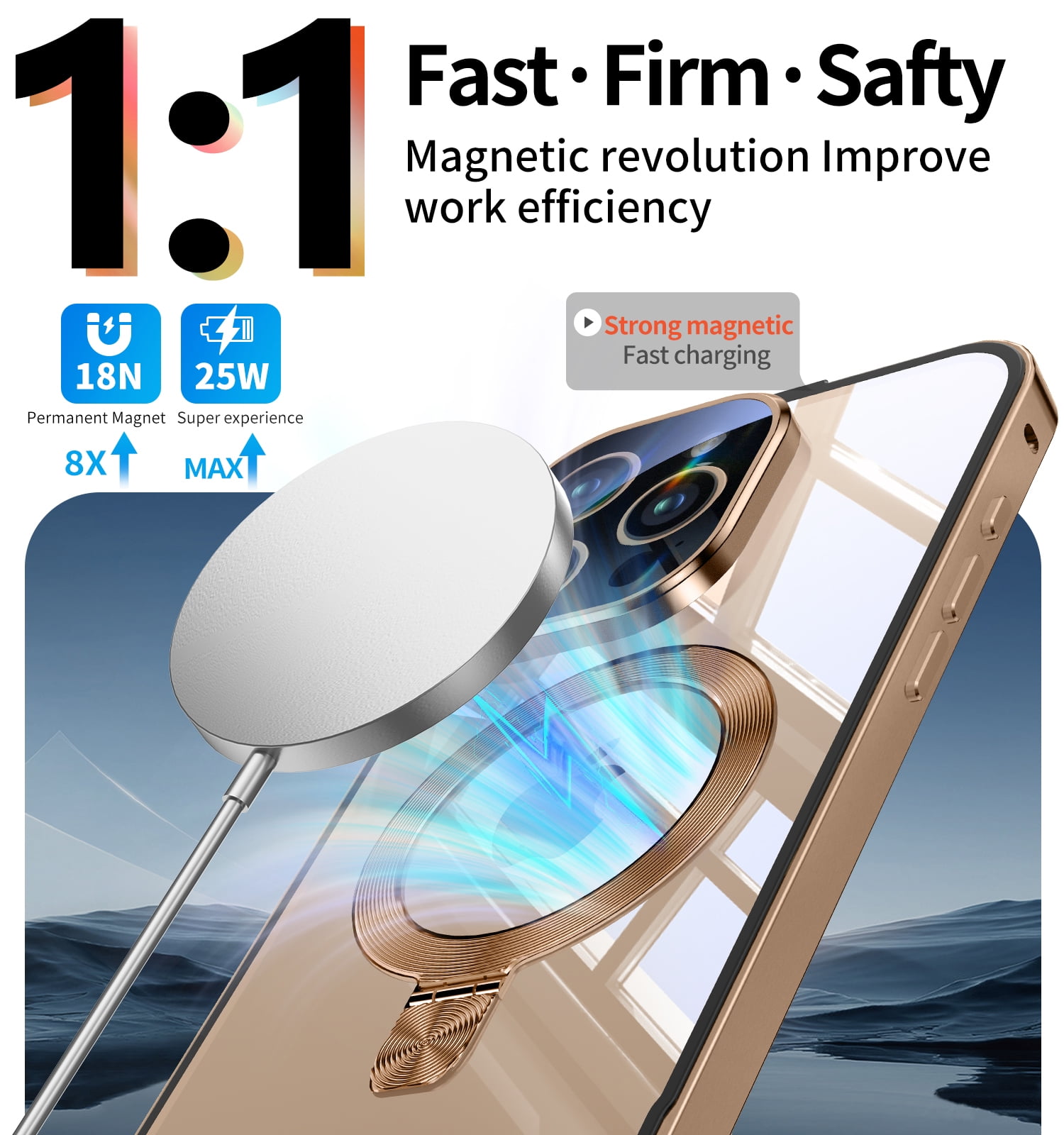 JETeacka iPhone 16 Pro Max Auto Lock Case Privacy Screen Protector Magnetic Stand MagSafe Compatible Heavy Duty Full-Body Shockproof Cover-Desert Gold