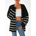 thumbnail image 4 of Women'S Oversized Cardigan Sweaters Fall Long Lantern Sleeve Knit Open Front Sweater Black & White L, 4 of 10