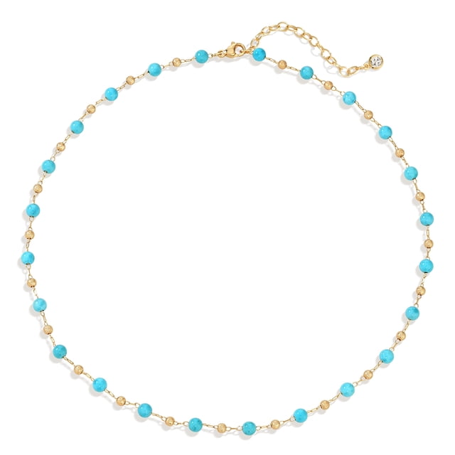 Collar LADYGD de Cuentas Turquesa Bañado en Oro 14K 43 cm
