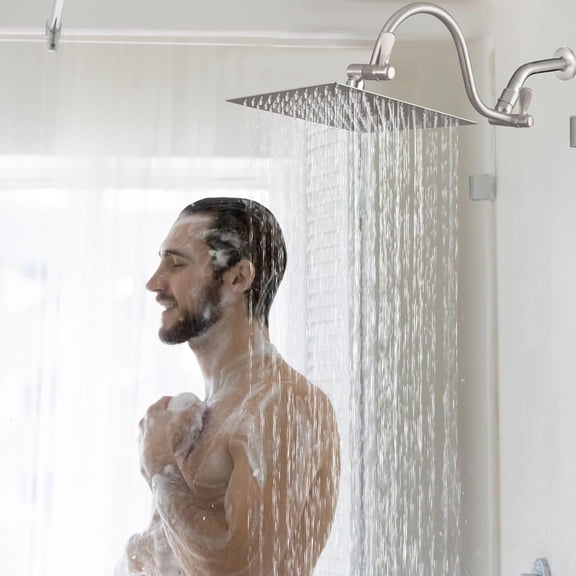 10 Inch Square Rain Shower Head with Extension Arm High Pressure Brushed Nickel