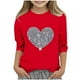 thumbnail image 1 of Blusas y camisas de cuello redondo y manga larga para niños, blusas/camisas de poliéster con estampado de corazones, mangas 3/4 y cuello redondo, elegantes e informales., 1 of 4