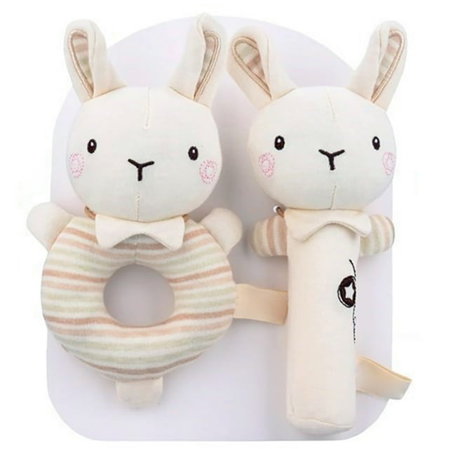 Bangcool Baby Rattle Toy Animal - 2PCS Stuffed Infant Hand Grip Toy Newborn Hand Rattle
