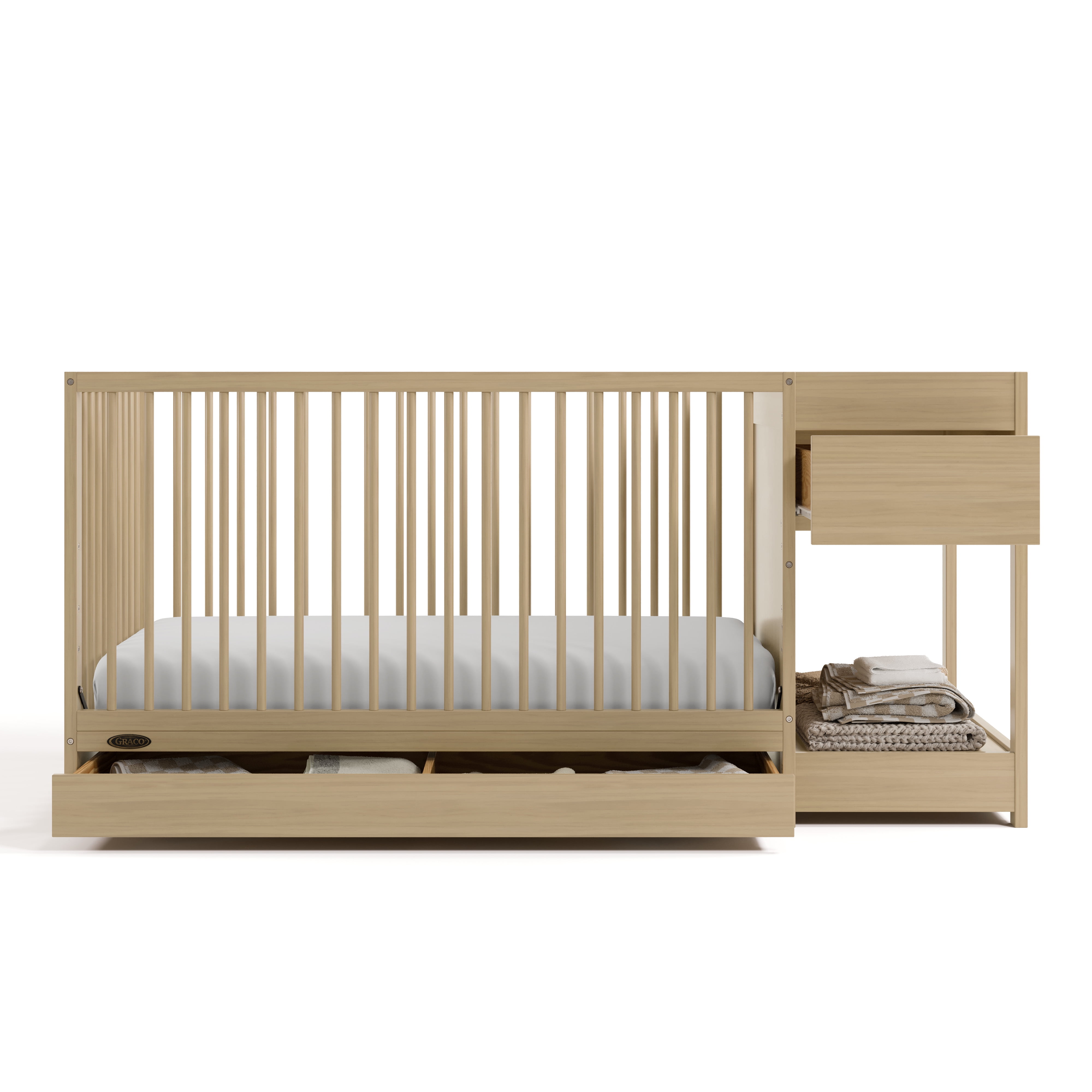 Graco Teddi 5-in-1 Convertible Baby Crib and Changer with Drawer, Driftwood