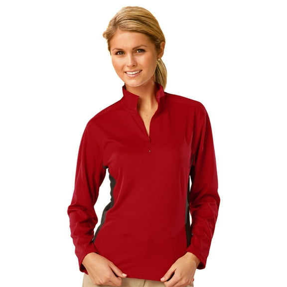 BlueGeneration Ladies Wicking 1/2 Zip Blocked - Red Large Trim Graphite