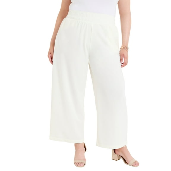 June & Vie Women's Plus Size Cropped Wide-Leg Knit Pants