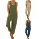 thumbnail image 5 of TRKIYQC Mono suelto para mujer con bolsillos, pantalones rectos sin mangas con cuello en forma de U de pierna ancha TRKIYQC moda, 5 of 6