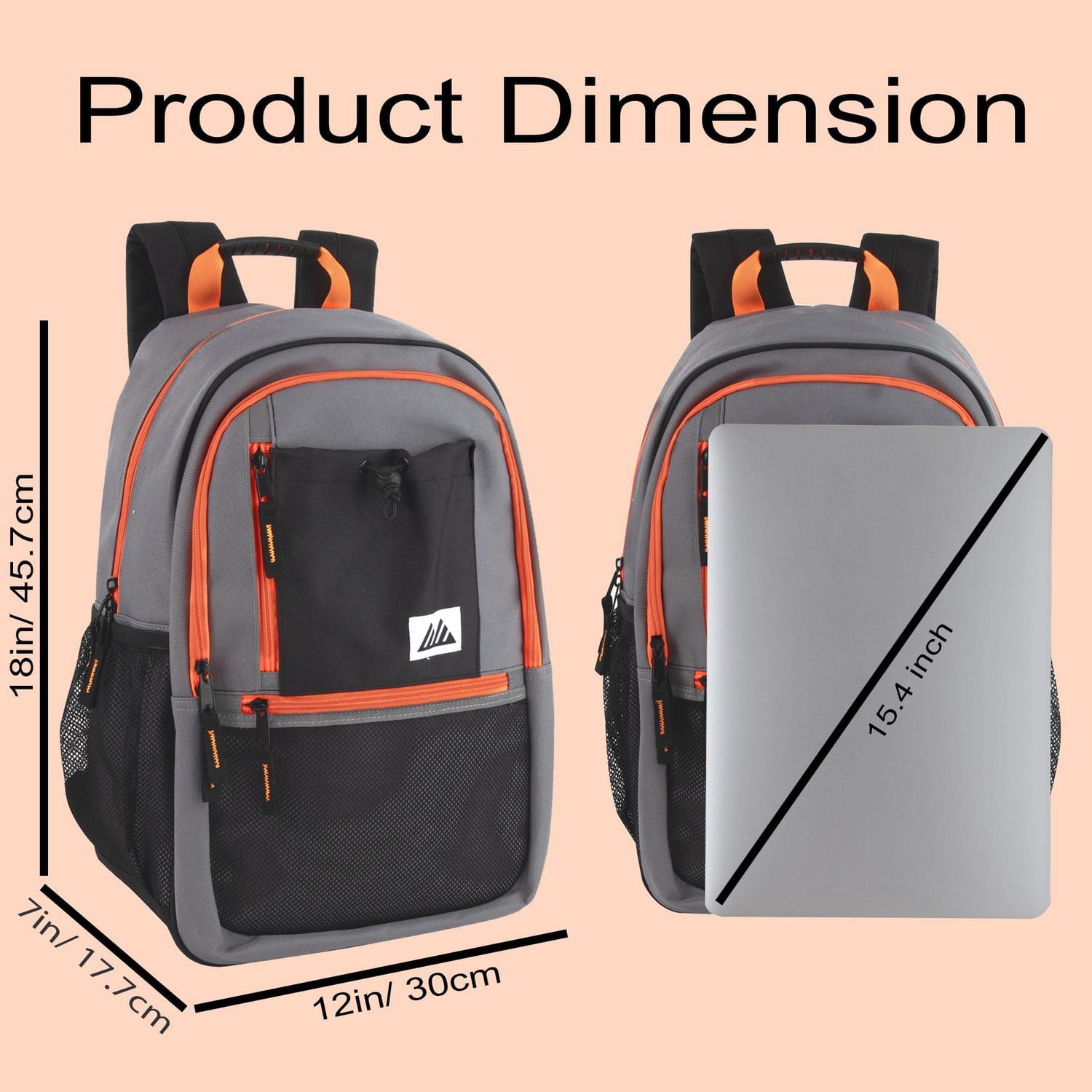 Trail Maker Multi-Pocket Backpack with Front Mesh Zipper Pocket, Side Mesh Pockets, Padded Laptop Pocket, Rubber Grip Handle & Reflective Trim for Travel, Commute, School & Gym in Black & Neon Green