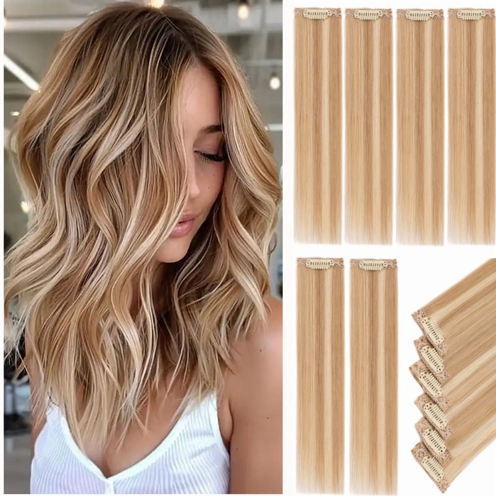 Benehair 6Pcs Pink Clip in Human Hair Extensions for Women, Straight Colored Hair Pieces with Secure Clips & Invisible Lace Weft, Real Human Hair Highlights for Daily Party Cosplay