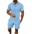 thumbnail image 4 of HBGVBA Men Summer Sport Set Color Blocked Casual Lapel Short Sleeve Shorts Breathable Fashion Outfit Set, 4 of 5