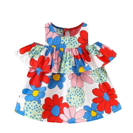 

ZMHEGW Baby Girls 6M-3Y Sleeveless Ruffles Floral Printed Princess Dress Baby Summer Autumn Clothing