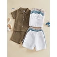 thumbnail image 3 of BemeyourBBs Toddler Baby Boy Summer Clothes Newborn Infant Boys Baptism Outfit Cotton Gauze Solid Color Short Sleeve Button Down Shirt Tops And Shorts Set Pocket, 3 of 9