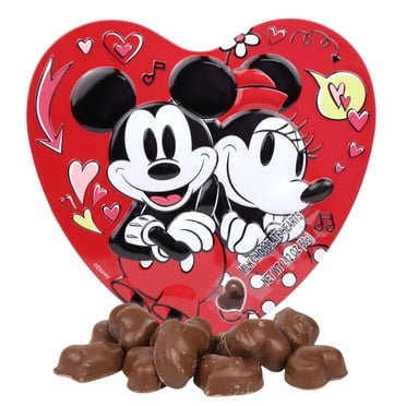 Mickey and Minnie Heart Tin, Chocolate Hearts Inside, Valentine's Day Candy Gift, 2.12 Ounces