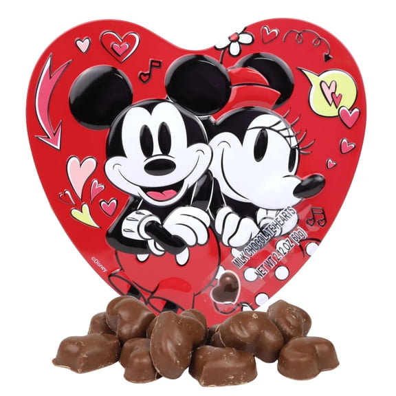 Mickey and Minnie Heart Tin, Chocolate Hearts Inside, Valentine's Day Candy Gift, 2.12 Ounces