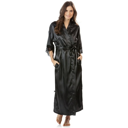 - Ashford & Brooks Women's Satin Lace Long Kimono Robe