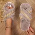 thumbnail image 4 of Women's Open Toe Slippers for Women Fuzzy Cross Band Slippers Indoor Outdoor Soft House Slippers Casual Winter House Shoes, 4 of 5
