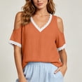 thumbnail image 5 of Cilsoka Lace Crochet Cold Shoulder Tops for Women Trendy Summer Short Sleeve Tunic Shirts Casual Loose Blouses, 5 of 6