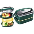 thumbnail image 1 of Zootealy Stainless Steel Bento Box for Adults&Kids,Japanese Leakproof Lunch Box Divided Food Meal Storage Containers Set Stackable 2 Layer for Children School Picnic Green, 1 of 6