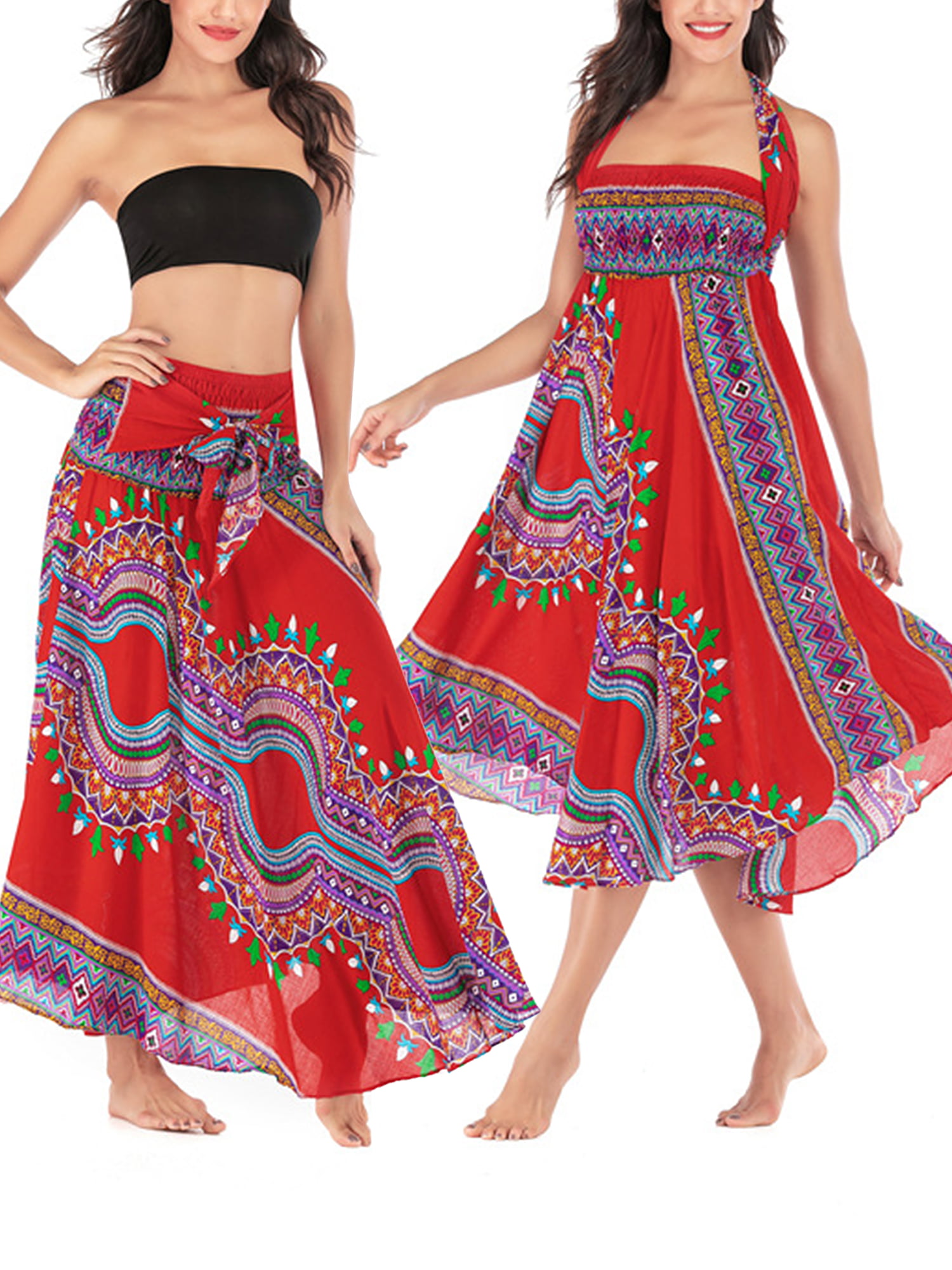 Women Summer Boho Bohemian Full Maxi Long Gypsy Skirt Chiffon Elegant ...
