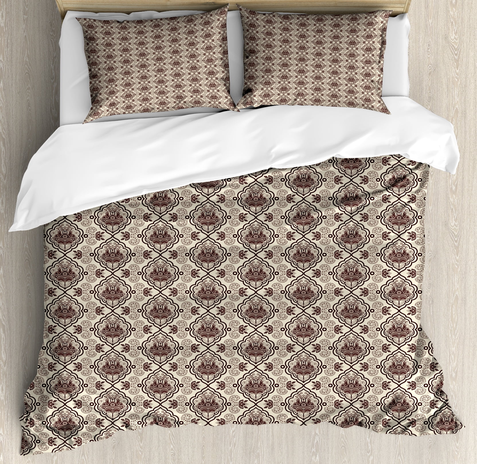 Damask Duvet Cover Set Monochrome Vintage Style With Rich Damask Duvet Cover Set Monochrome Vintage Style With Rich Royal Details And Asian Influences Decorative Bedding Pillow Shams Dark Brown