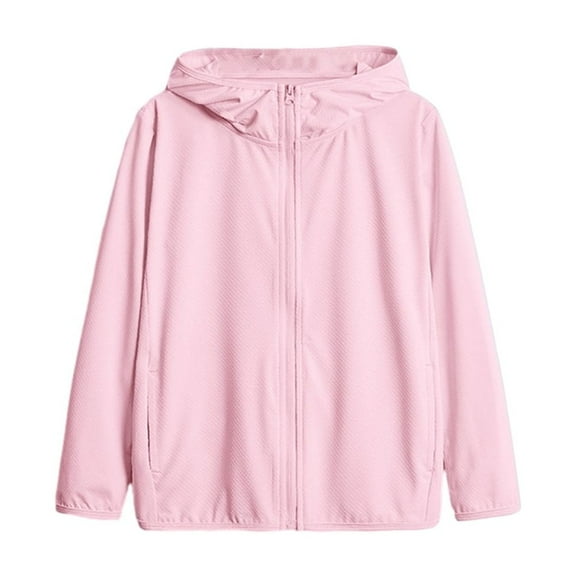 Hotiary Kids Athletic UPF50 Sun Protection Jacket Girls Boys Long Sleeve Zipper Sweatshirts Lightweight Breathable Hooded Cooling Shirt Outdoor for 4-20Y Light Pink
