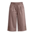 thumbnail image 4 of Karymi Jean Shorts Elastic Waist Capri Pants, Casual Cropped Wide Leg Pants with Pockets and Button Hem, Pull-On Calf Length Trousers Halara Pants Women, 4 of 6