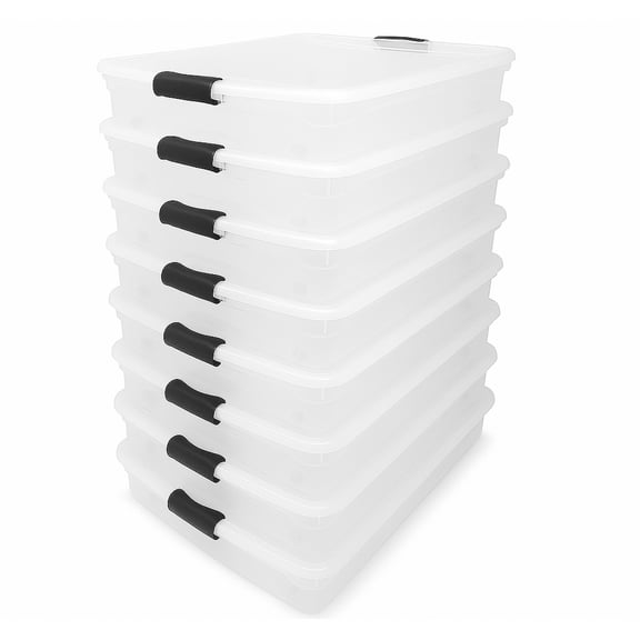 Homz 56 Quart Underbed Clear Plastic Latching Storage Container, 8 Pack