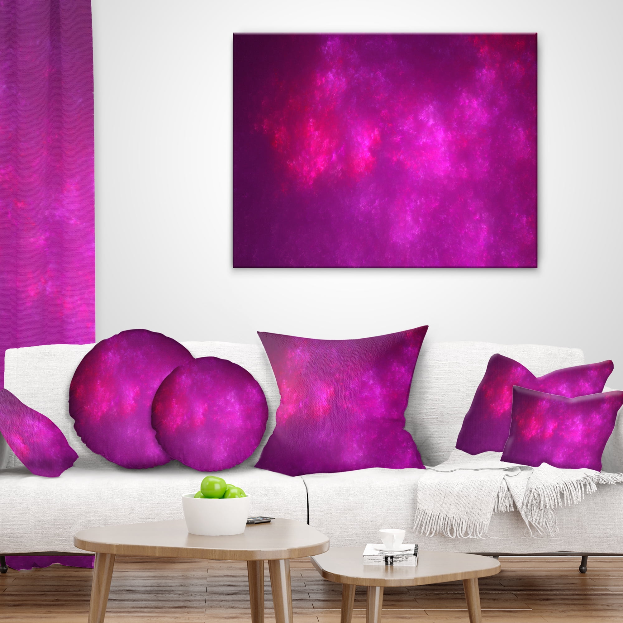 Designart Bright Pink Starry Fractal Sky - Abstract Throw Pillow - 16x16