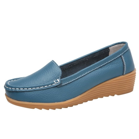 

iOPQO Women s casual shoes Women s Ladies Ankle Flat Loafers Slip On Flock Roman Casual Shoes new spring and autumn leather Light blue 36