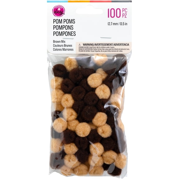 CousinDIY Pom-Pom 0.5" 100/Pkg-Brown Mix
