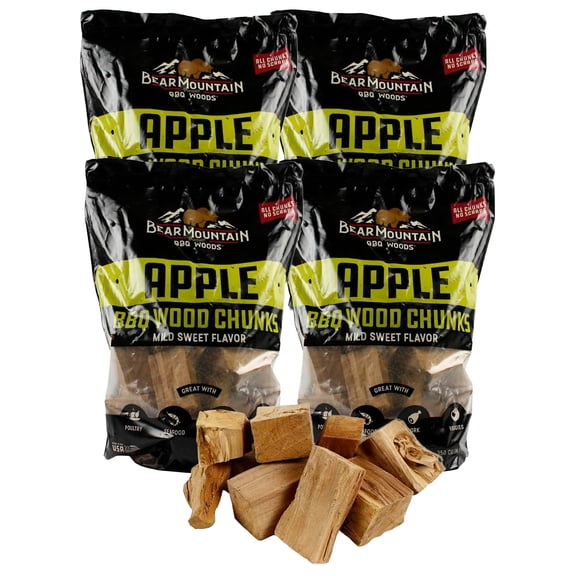 Bear Mountain BBQ All-Natural Apple BBQ Wood Chunks for Outdoor Grilling, 4 lb Bag, 4 Pack