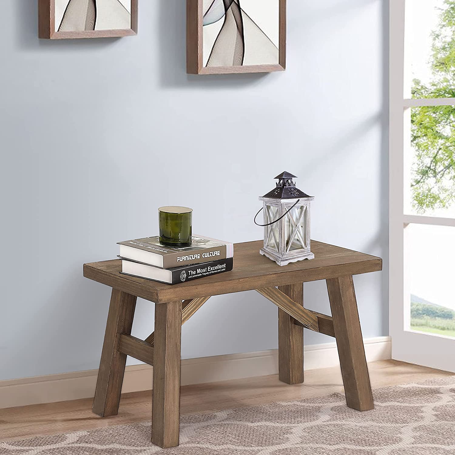 Sawmill Wood Bench, Farmhouse Entryway Bench for Living Dining Room ...