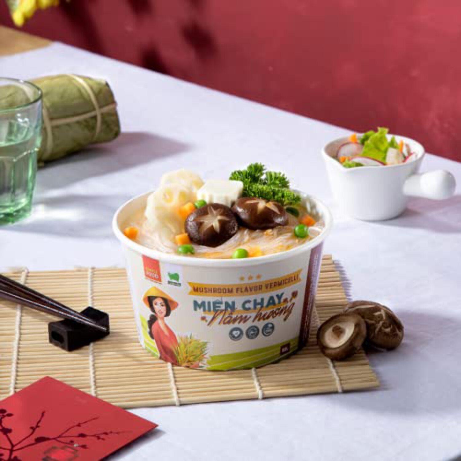 Instant Mushroom Glass Noodle (9 Bowls/Box): $1.99 per Bowl (55g), Fork Included by Simply Food