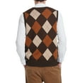 thumbnail image 5 of Kallspin Men's Argyle Vest Sweater Wool Blend V-Neck Sleeveless Pullover Sweater(Brown,Large), 5 of 6
